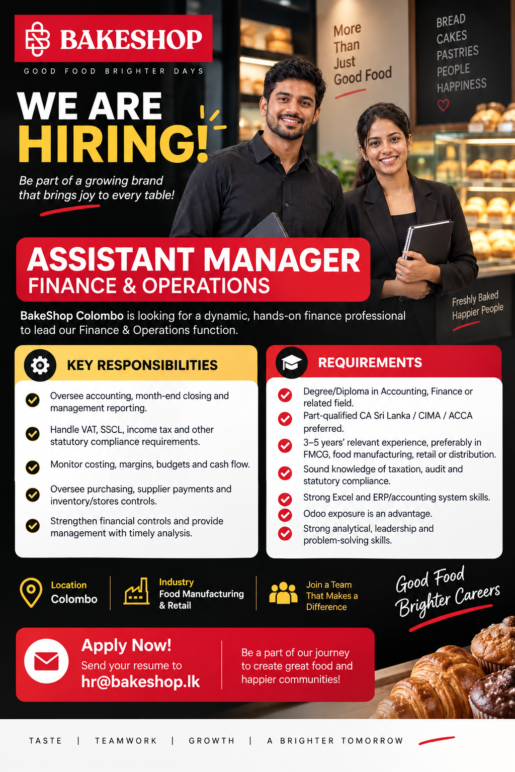 Assistant Manager – Finance & Operations at BakeShop Colombo