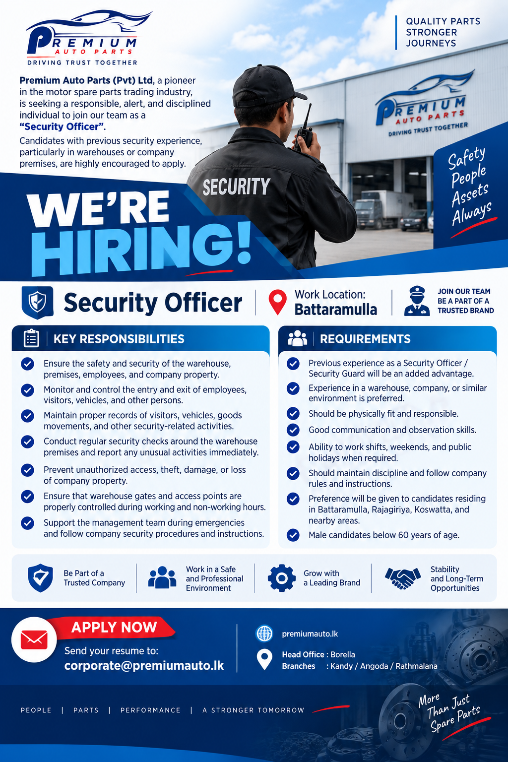 Security Officer at Premium Auto Parts (Pvt) Ltd