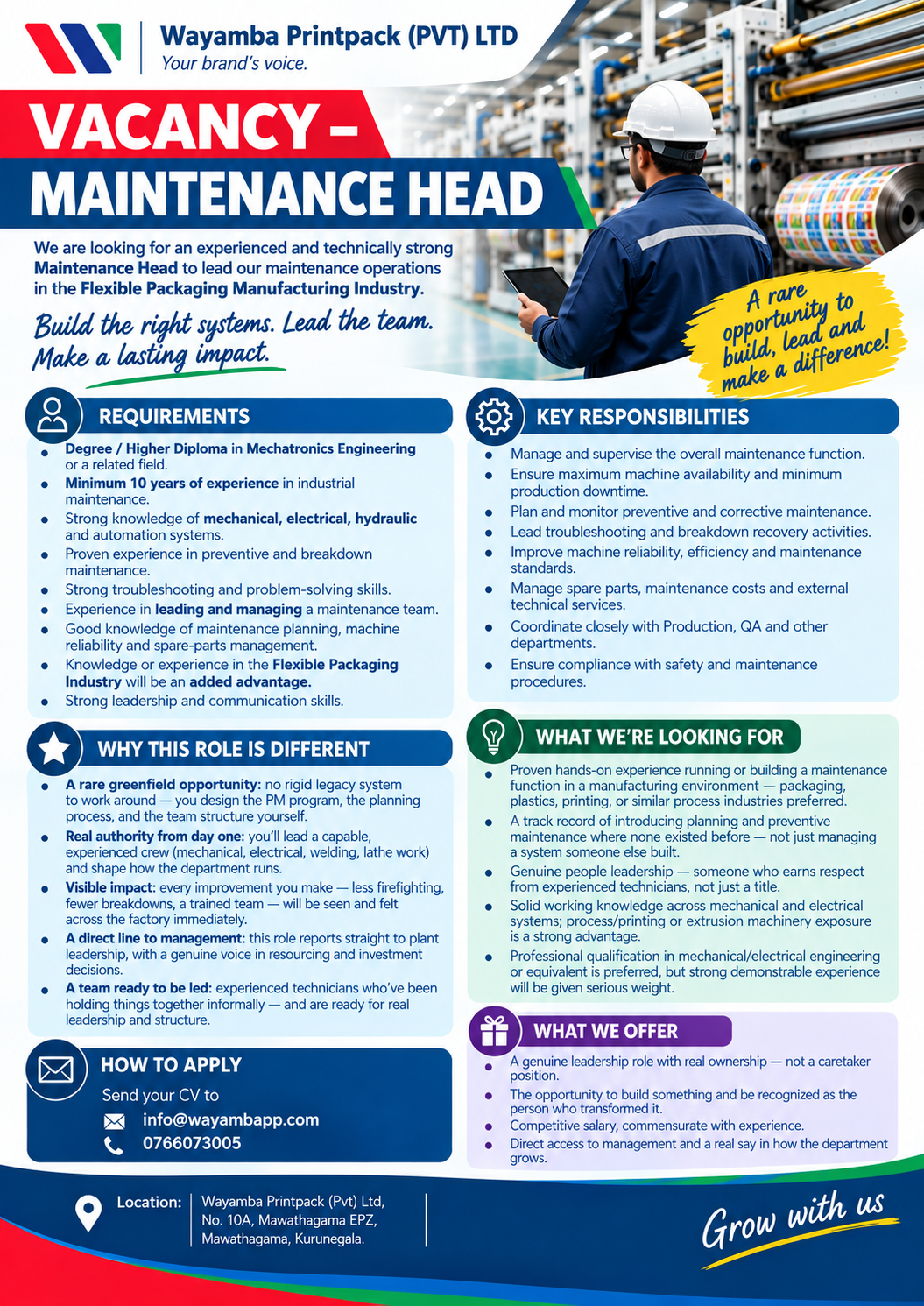 Maintenance Head at Wayamba Printpack (Pvt) Ltd