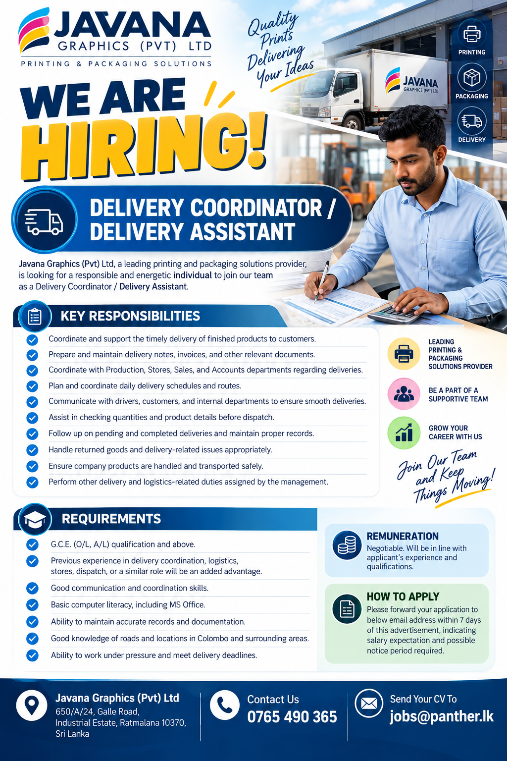 Delivery Coordinator / Delivery Assistant at Javana Graphics (Pvt) Ltd