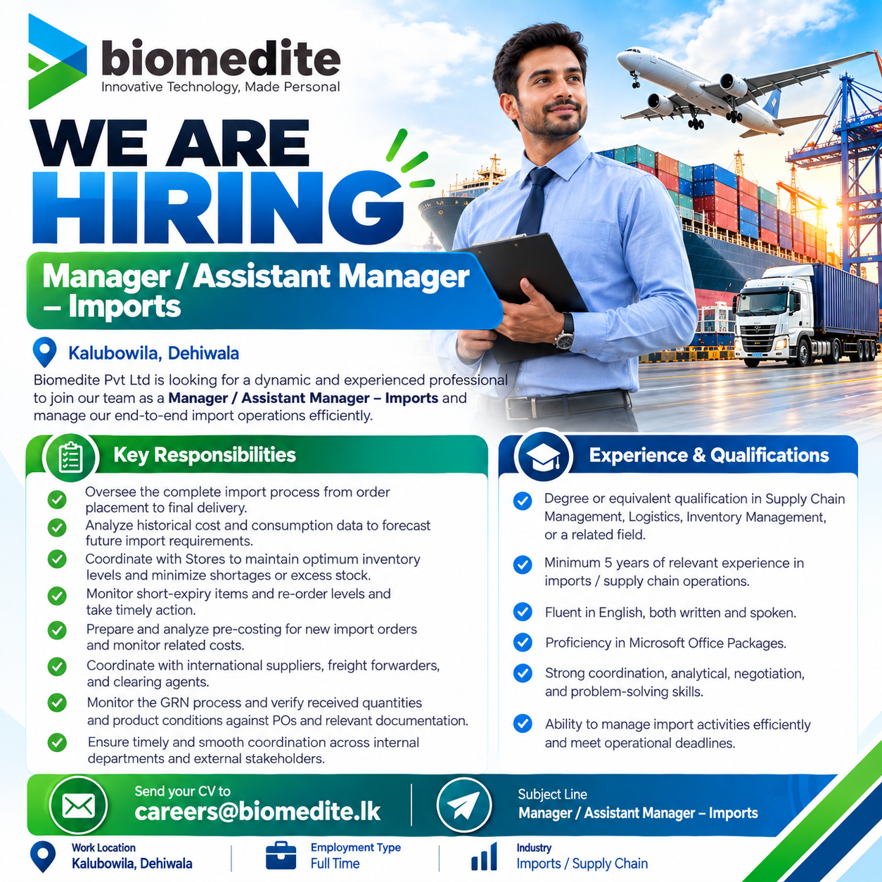 Manager / Assistant Manager – Imports at Biomedite Pvt Ltd
