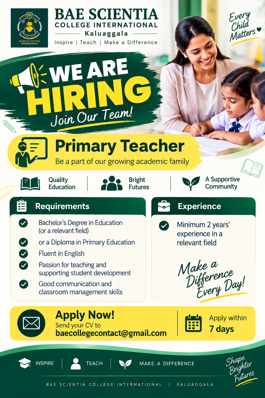 Primary Teacher at BAE Scientia College International