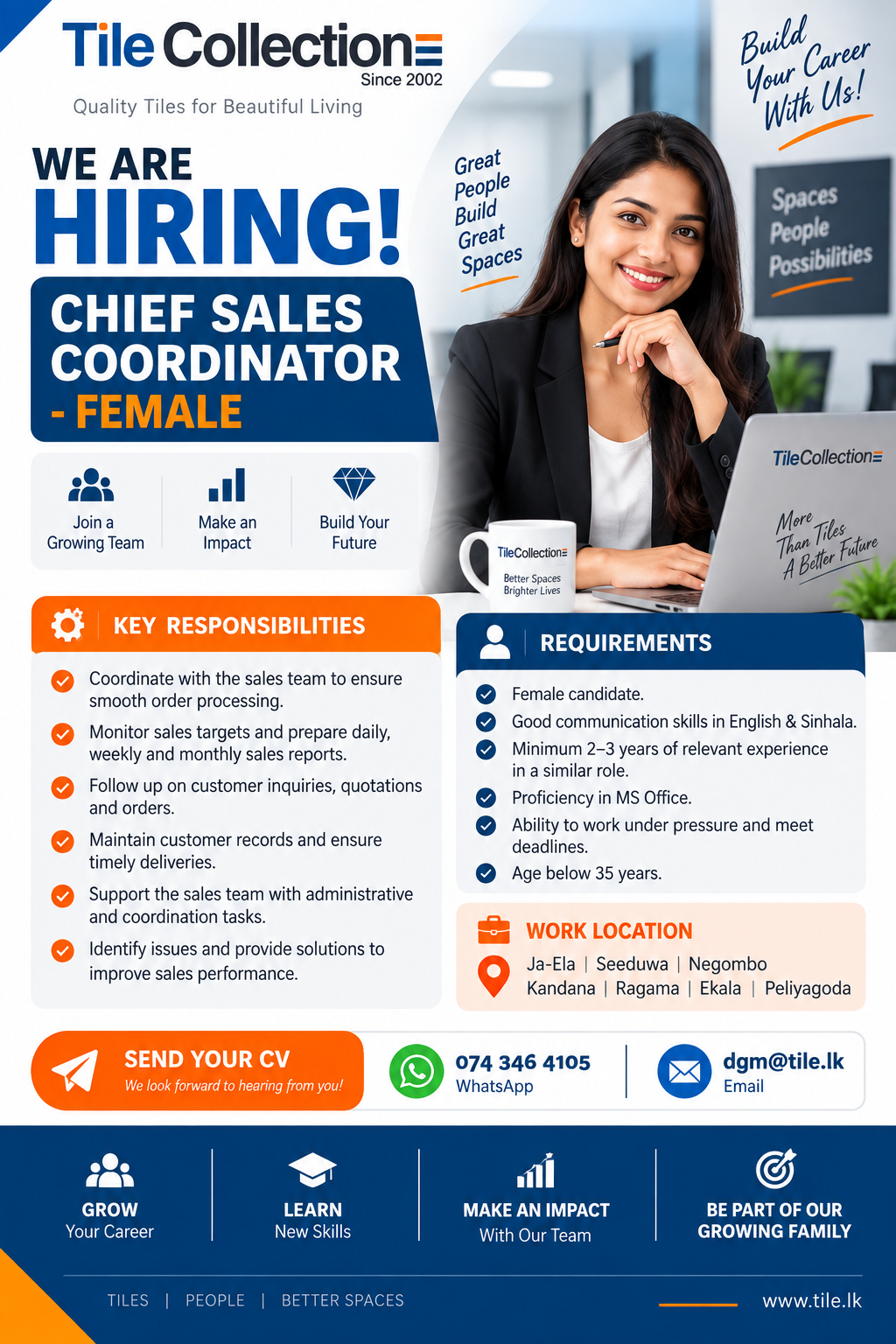 Chief Sales Coordinator – Female at Tile Collection
