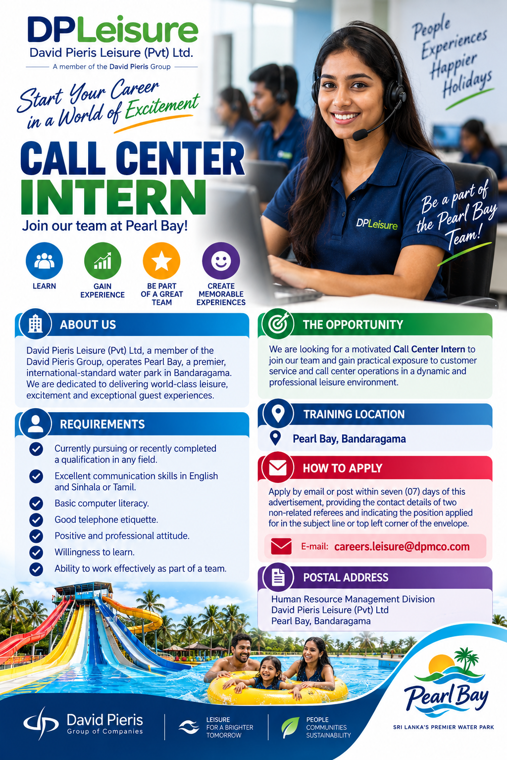 Call Center Intern at David Pieris Leisure (Pvt) Ltd
