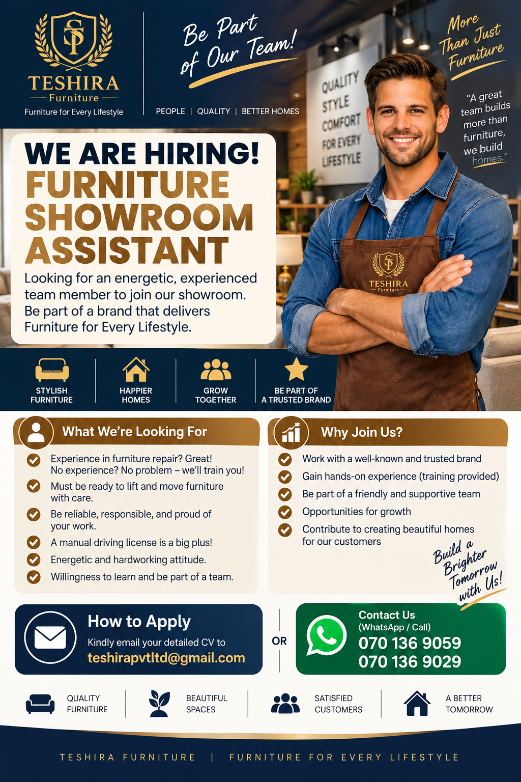 Furniture Showroom Assistant at Teshira Furniture