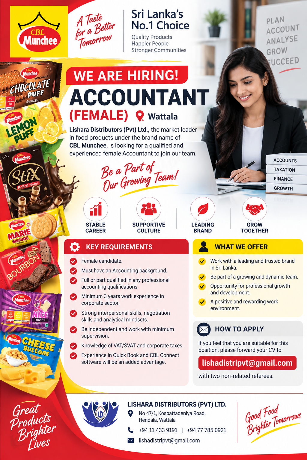 Accountant – Female at Lishara Distributors (Pvt) Ltd