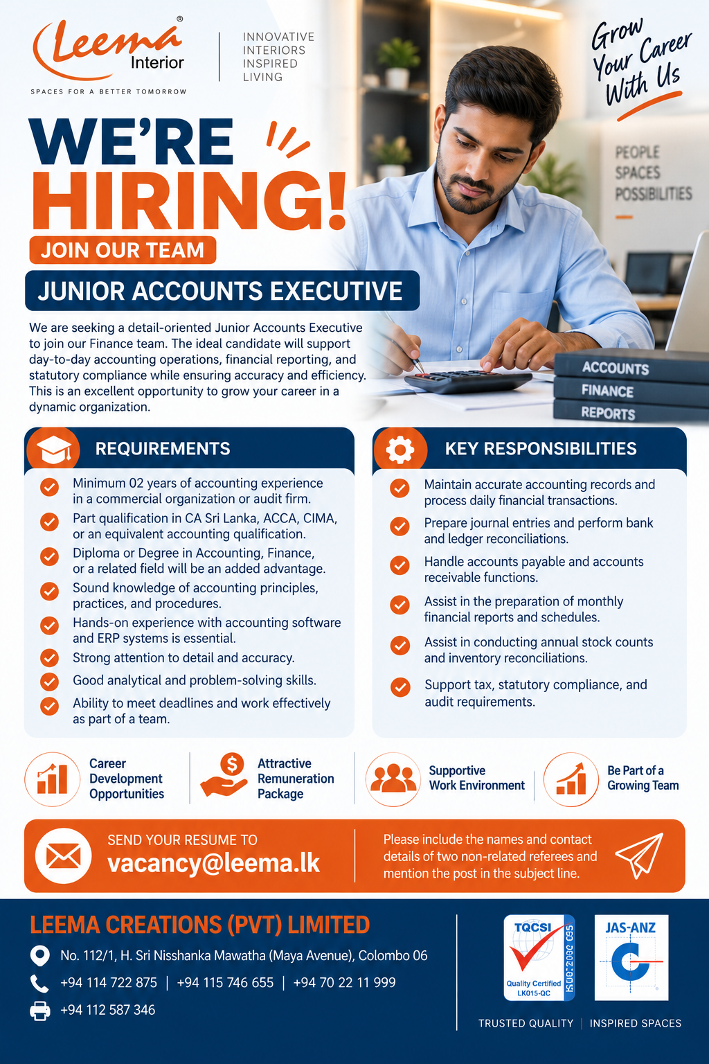 Junior Accounts Executive at Leema Creations (Pvt) Limited