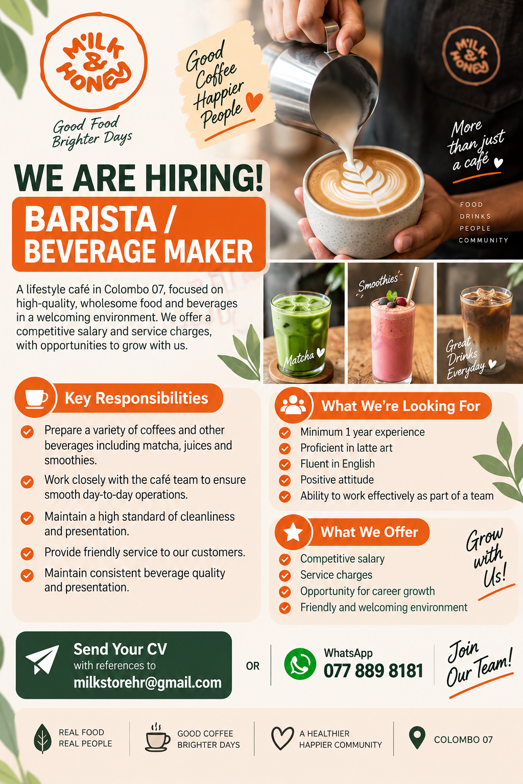 Barista / Beverage Maker at Milk & Honey