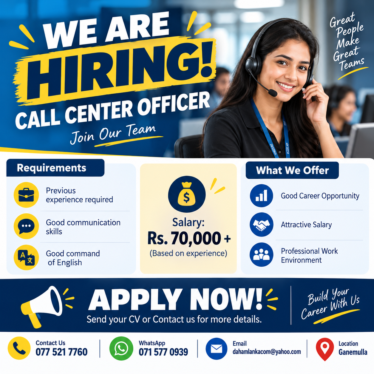 Call Center Officer at Company Name Not Specified