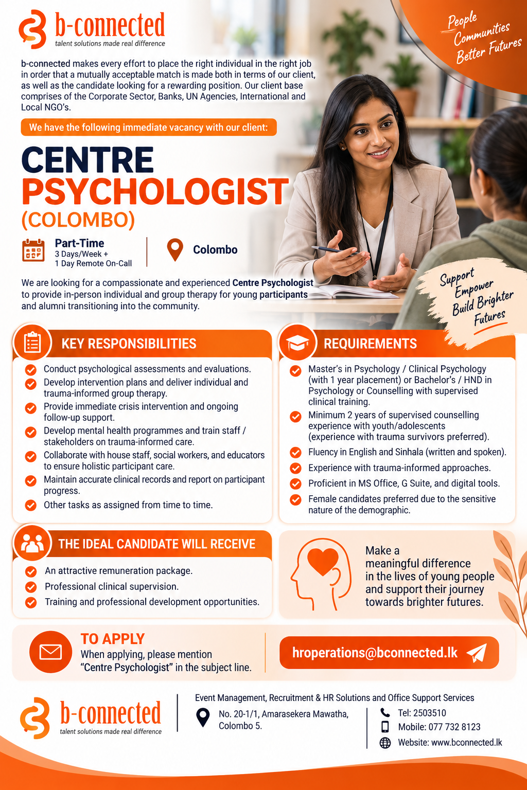 Centre Psychologist at Confidential Client – Recruitment handled by b-connected