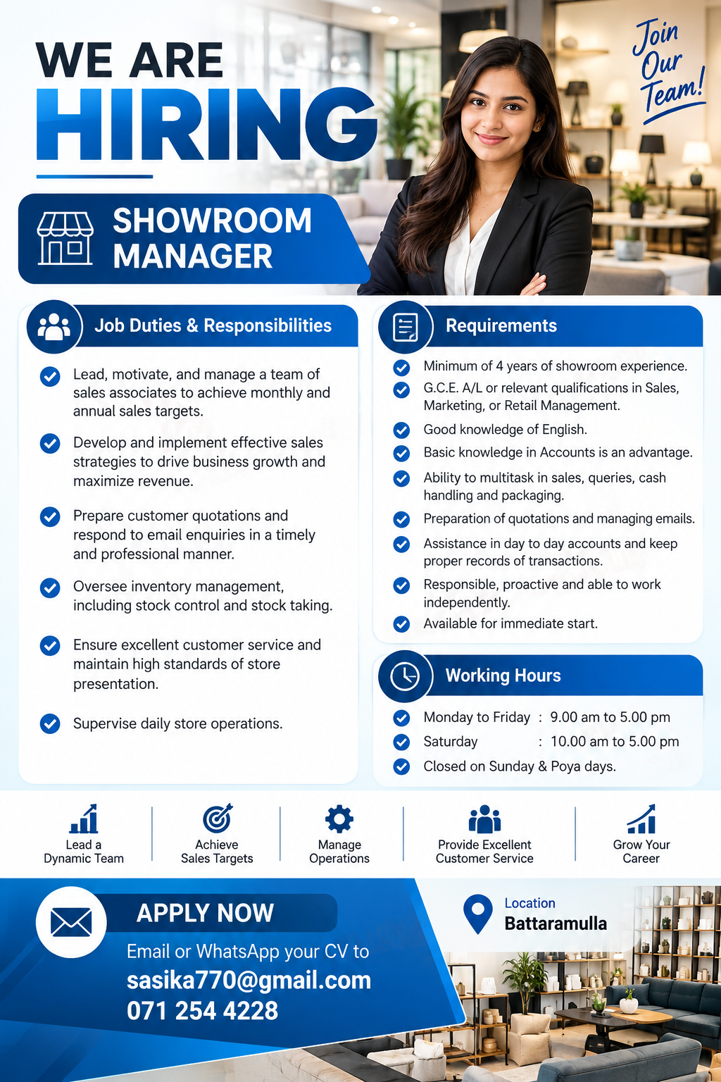 Showroom Manager at Confidential Employer / Company Name Not Specified