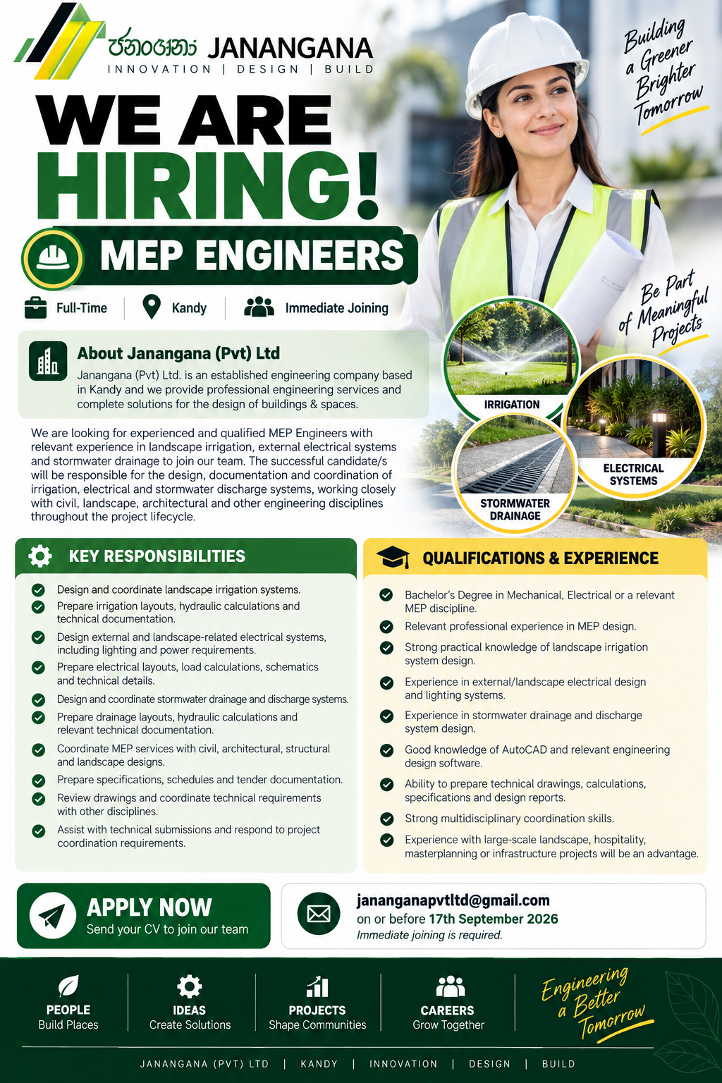 MEP Engineer at Janangana (Pvt) Ltd
