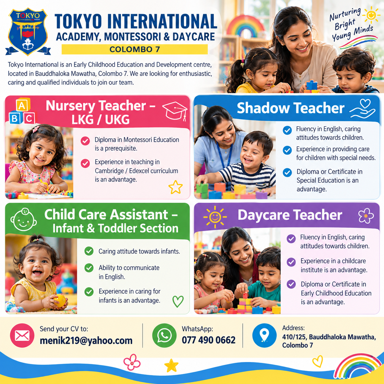 Multiple Vacancies – Teaching & Childcare at Tokyo International Academy, Montessori & Daycare