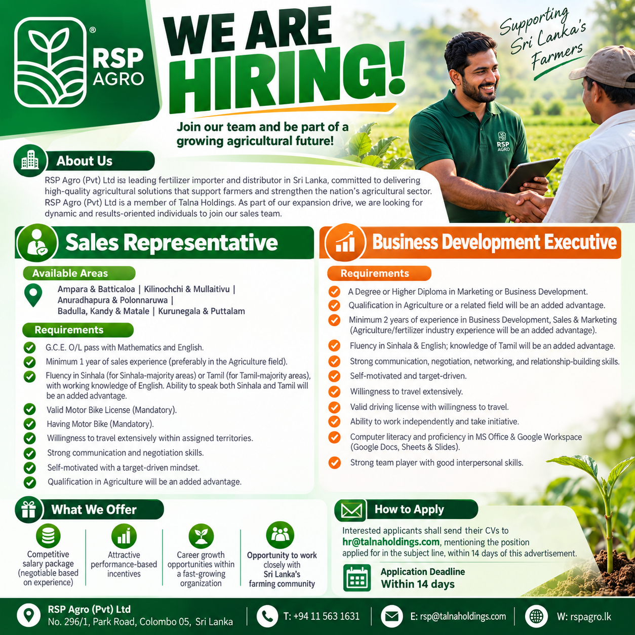 Sales Representative / Business Development Executive at RSP Agro (Pvt) Ltd
