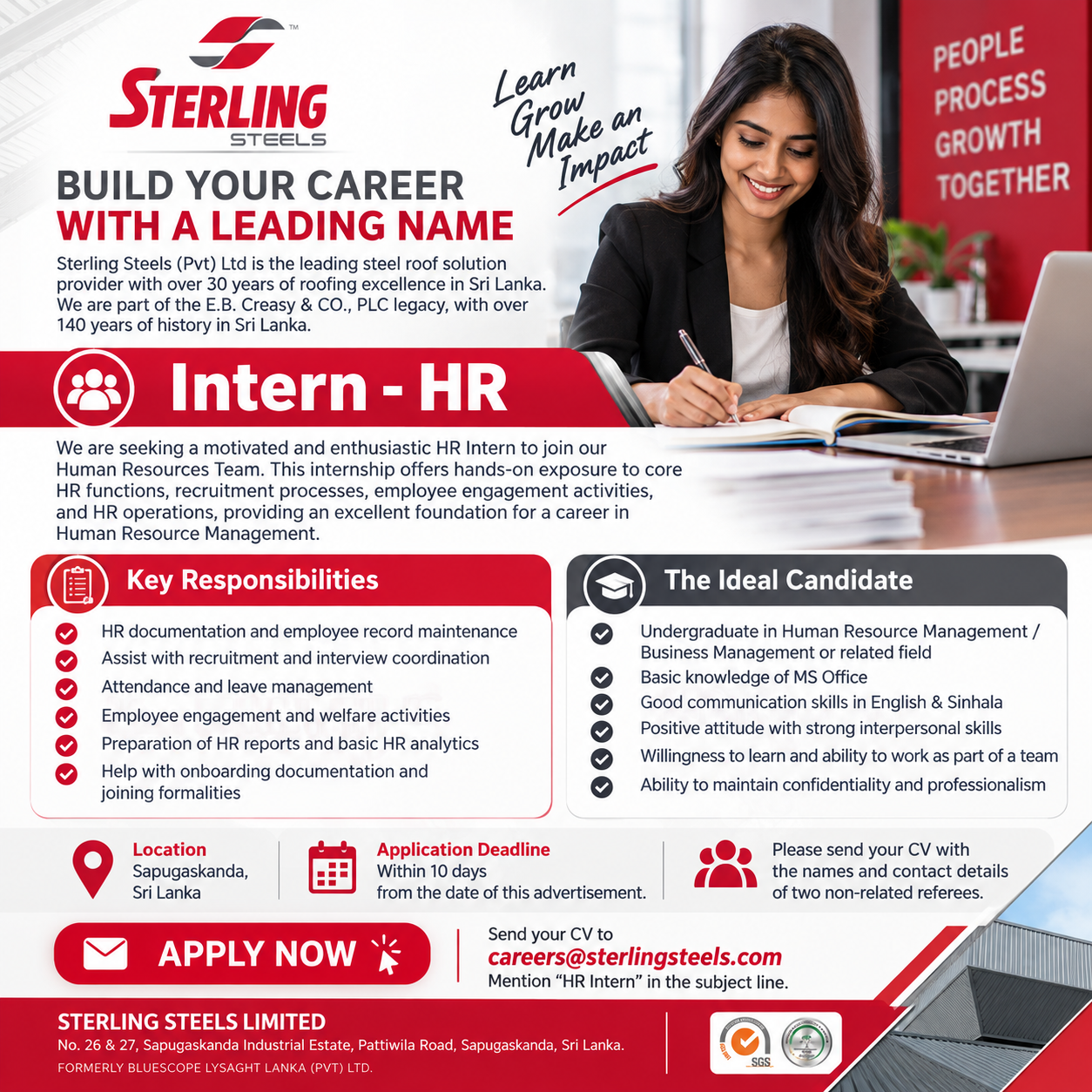 HR Intern at Sterling Steels (Pvt) Ltd