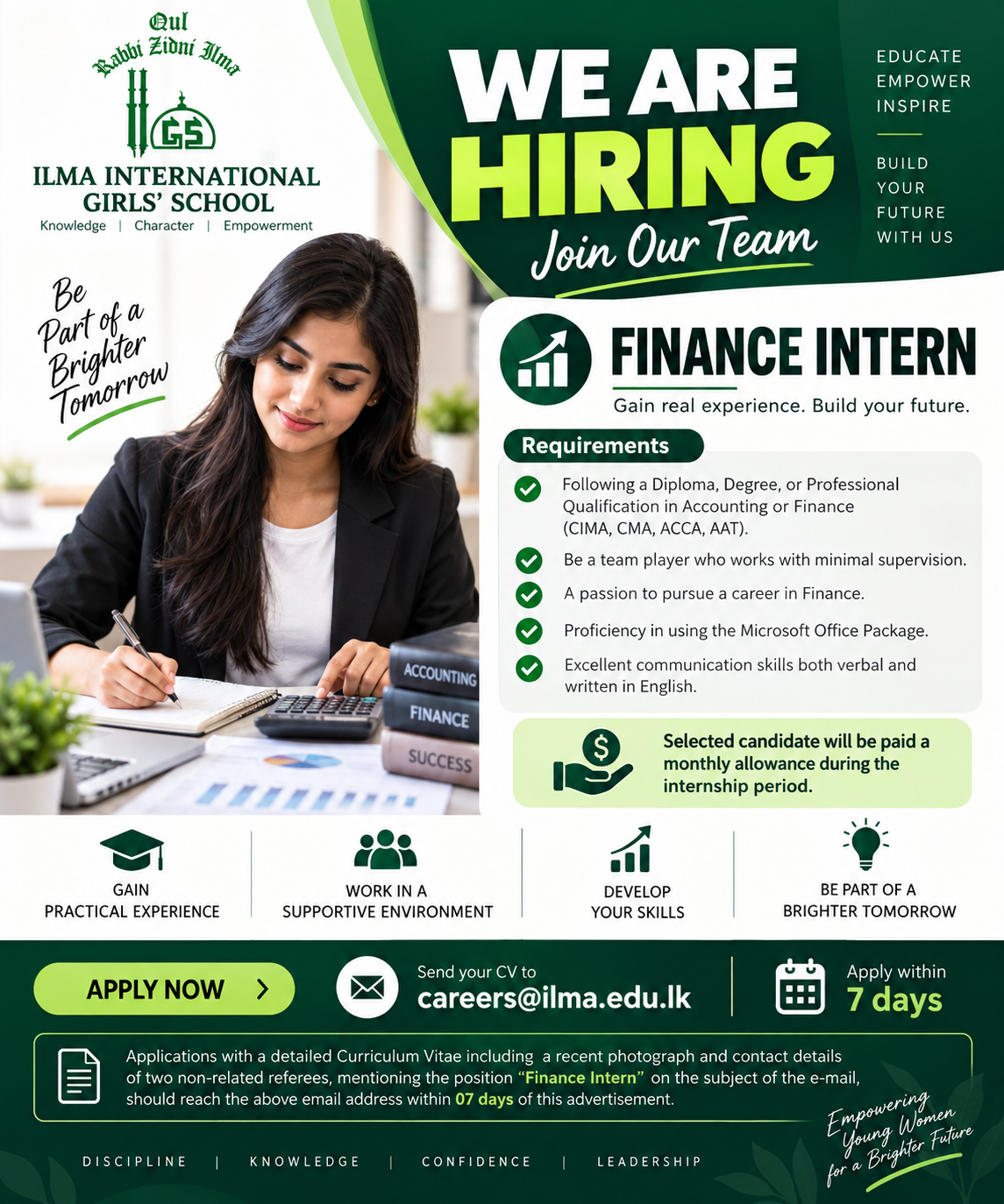 Finance Intern at ILMA International Girls’ School