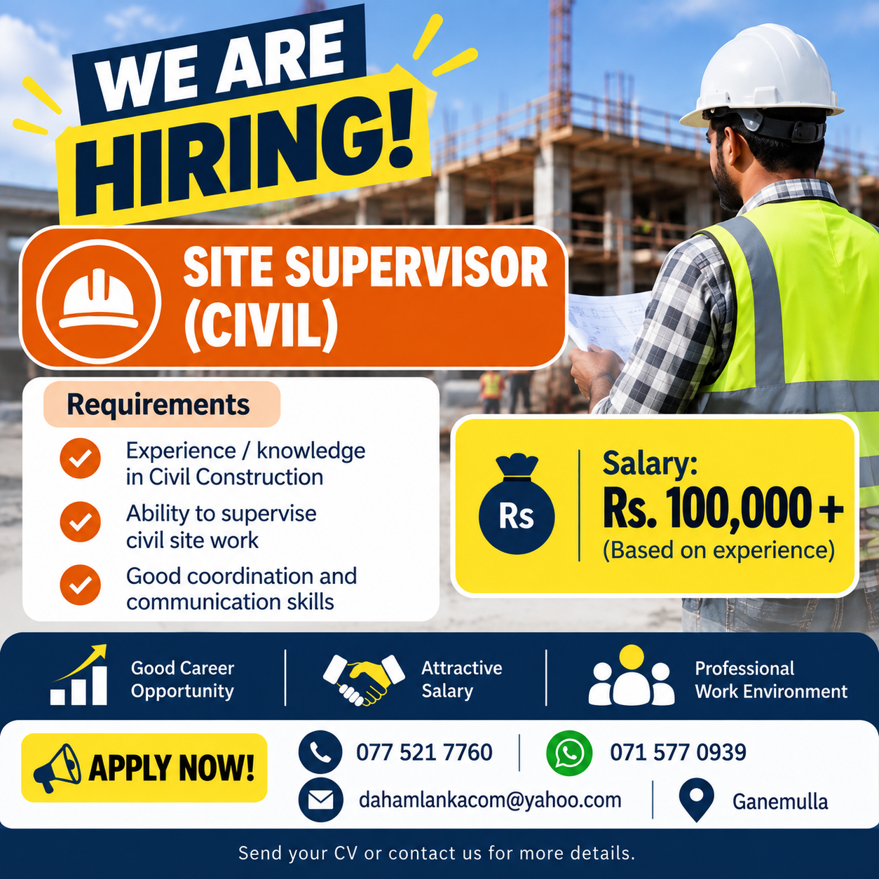 Site Supervisor – Civil at Company Name Not Specified
