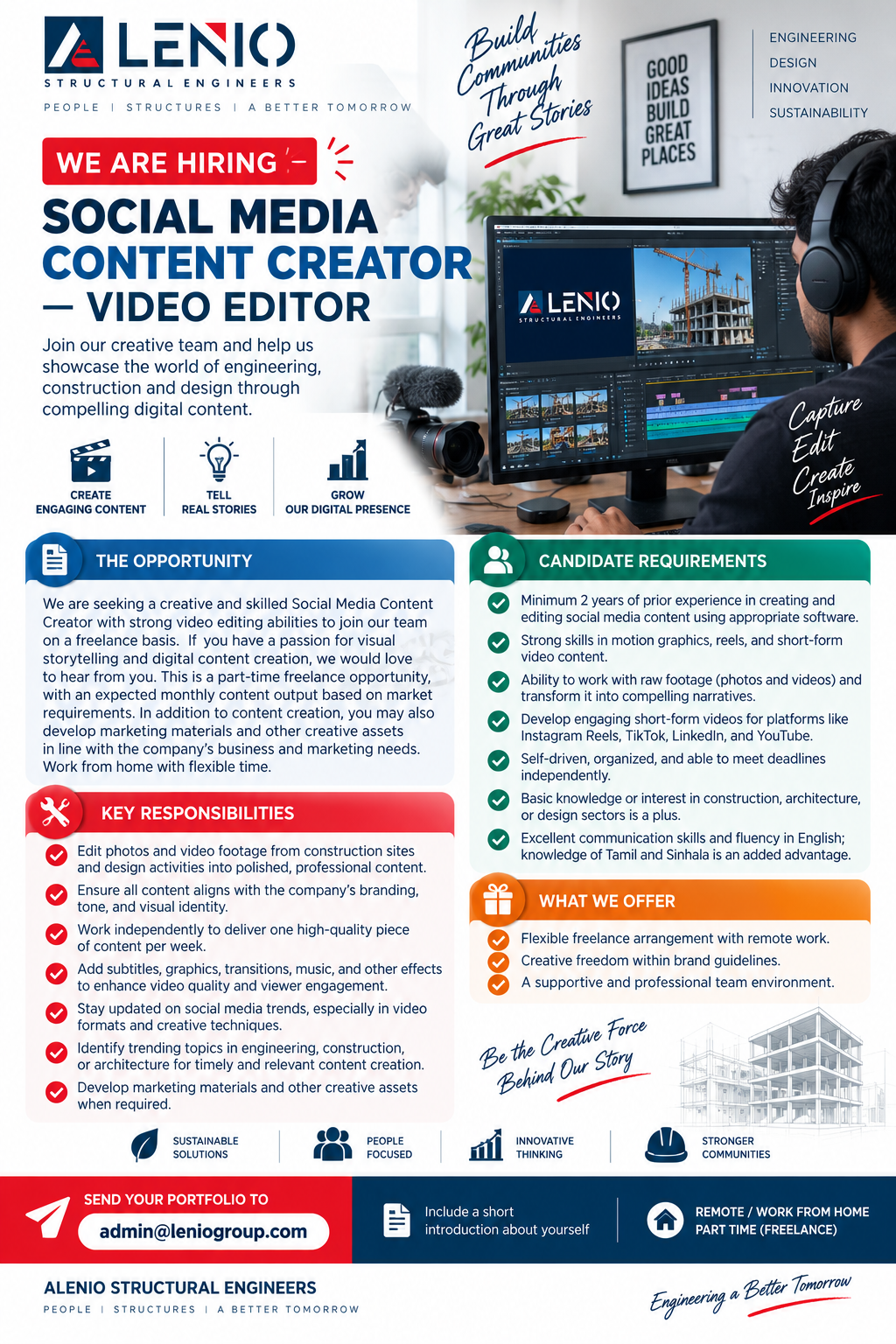 Social Media Content Creator – Video Editor at Alenio Structural Engineers