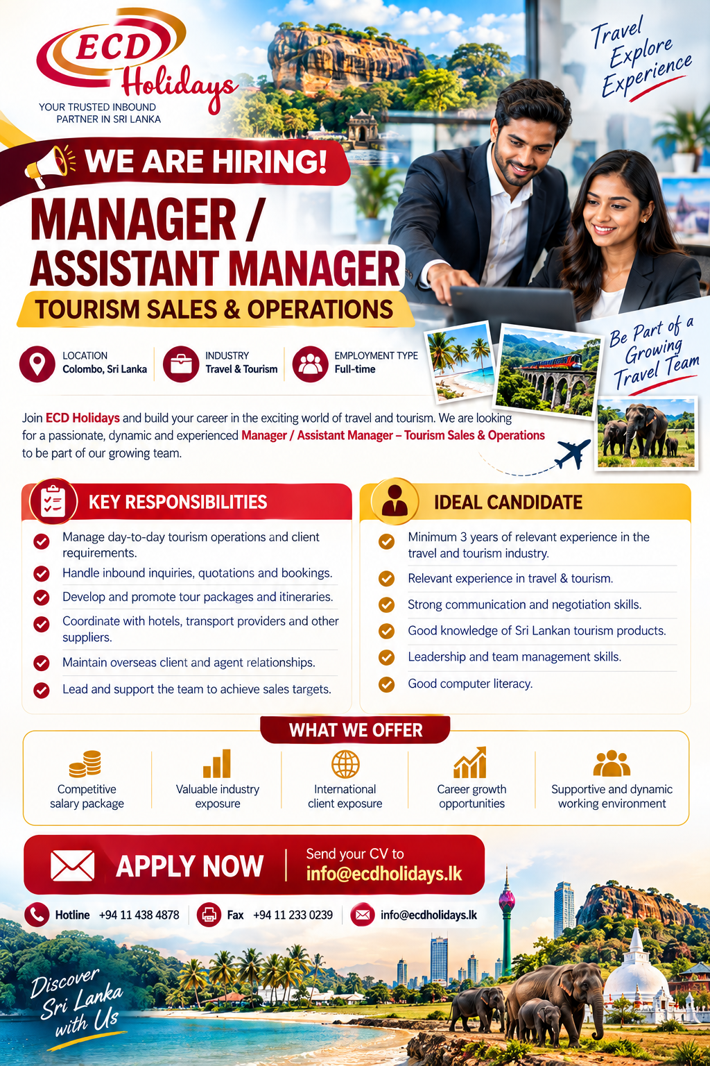 Manager / Assistant Manager – Tourism Sales & Operations at ECD Holidays
