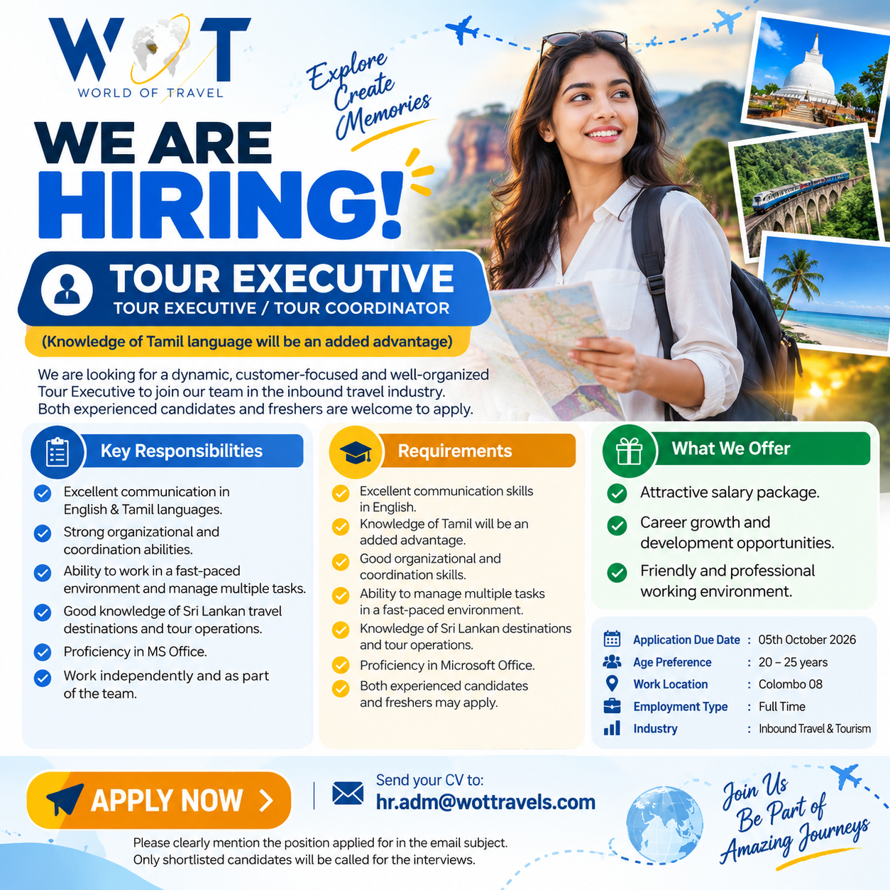 Tour Executive / Tour Coordinator at World of Travel (WOT)