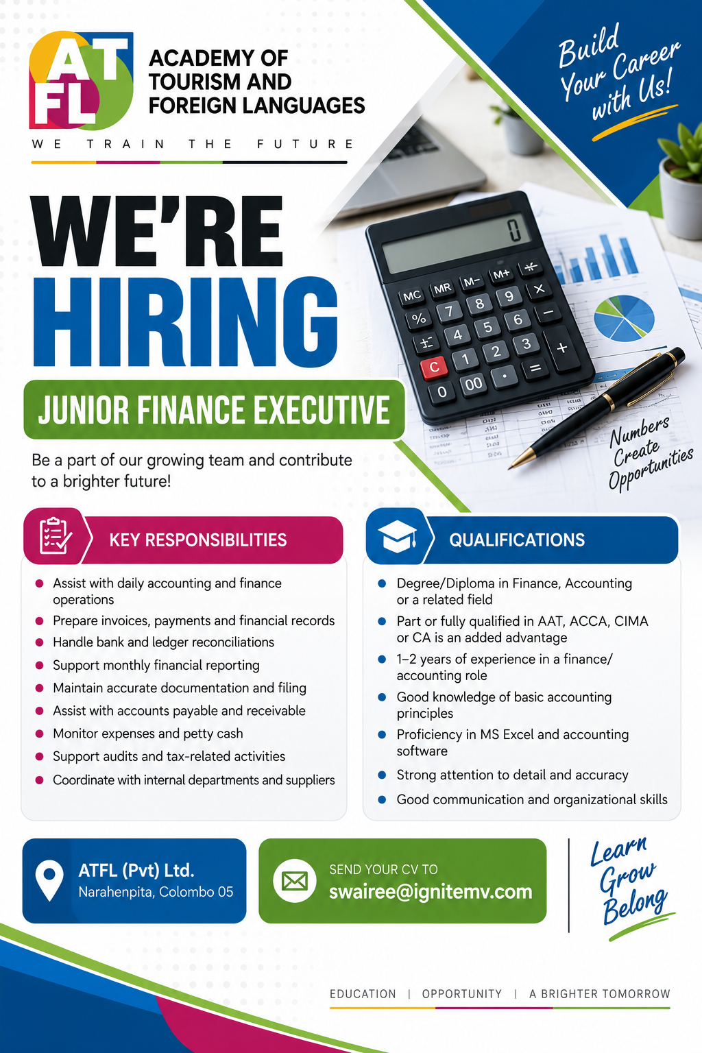 Junior Finance Executive at ATFL (Pvt) Ltd. / Academy of Tourism and Foreign Languages