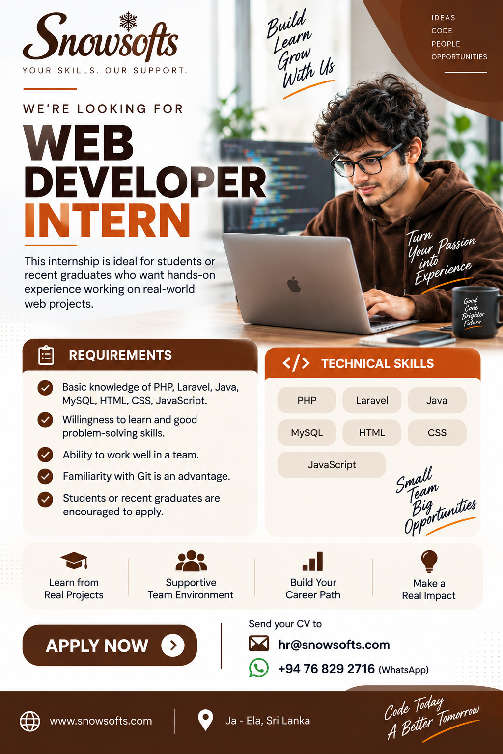 Web Developer Intern at Snowsofts