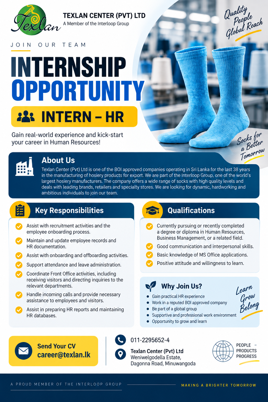 Intern – HR at Texlan Center (Pvt) Ltd