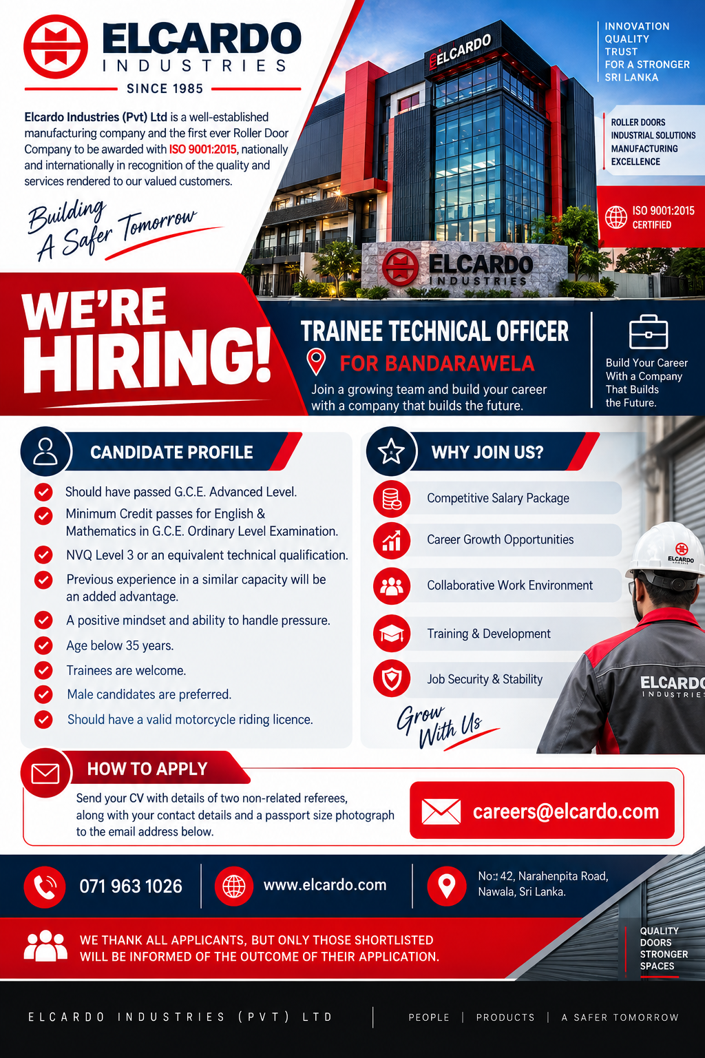 Trainee Technical Officer at Elcardo Industries (Pvt) Ltd