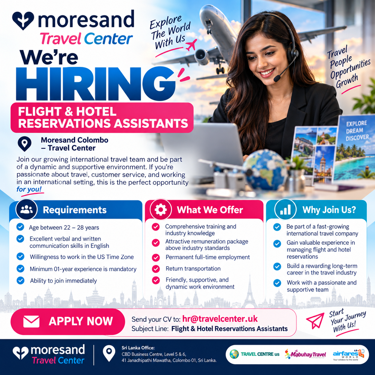 Flight & Hotel Reservations Assistant at Moresand Colombo – Travel Center