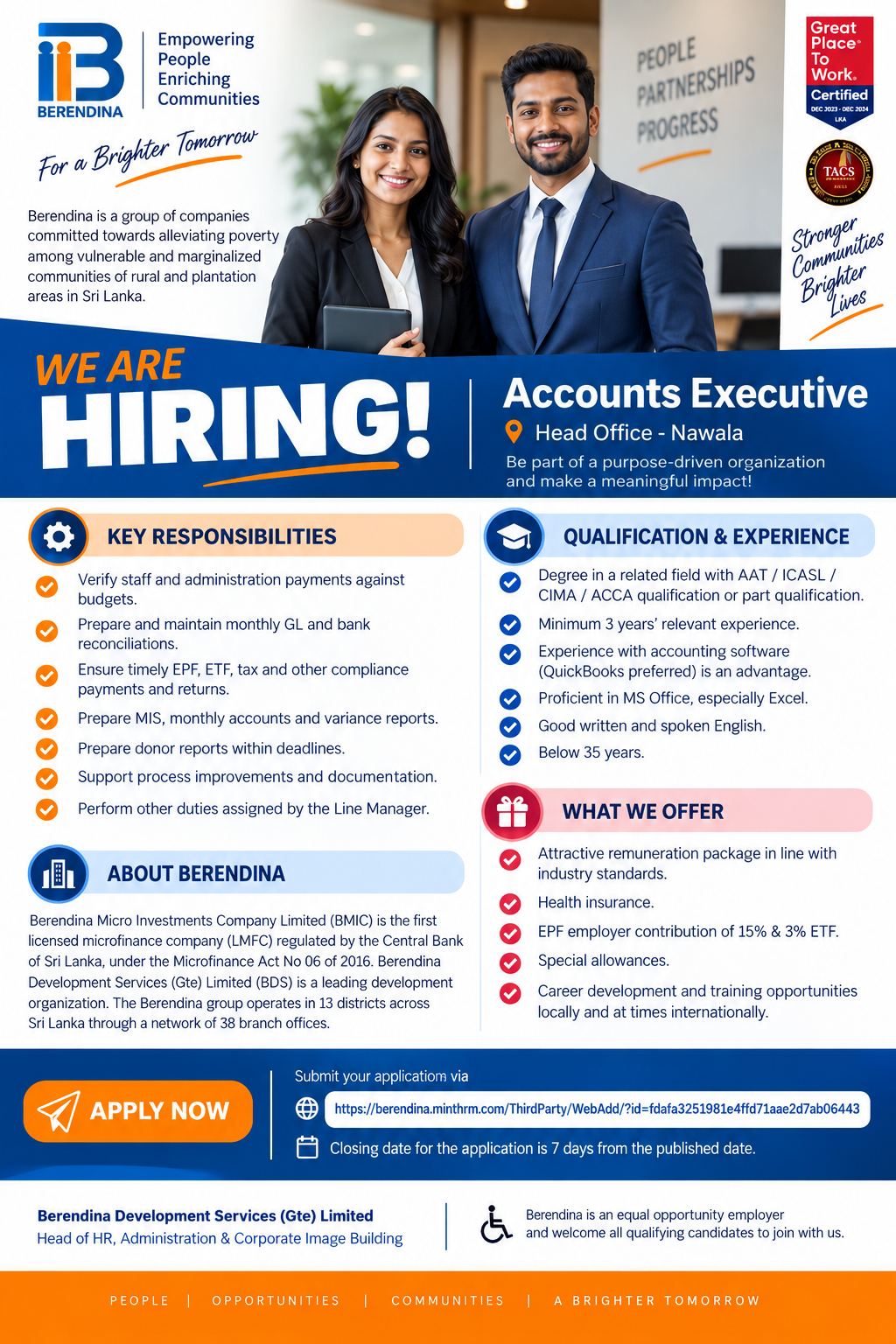 Accounts Executive at Berendina Development Services (Gte) Limited / Berendina Group