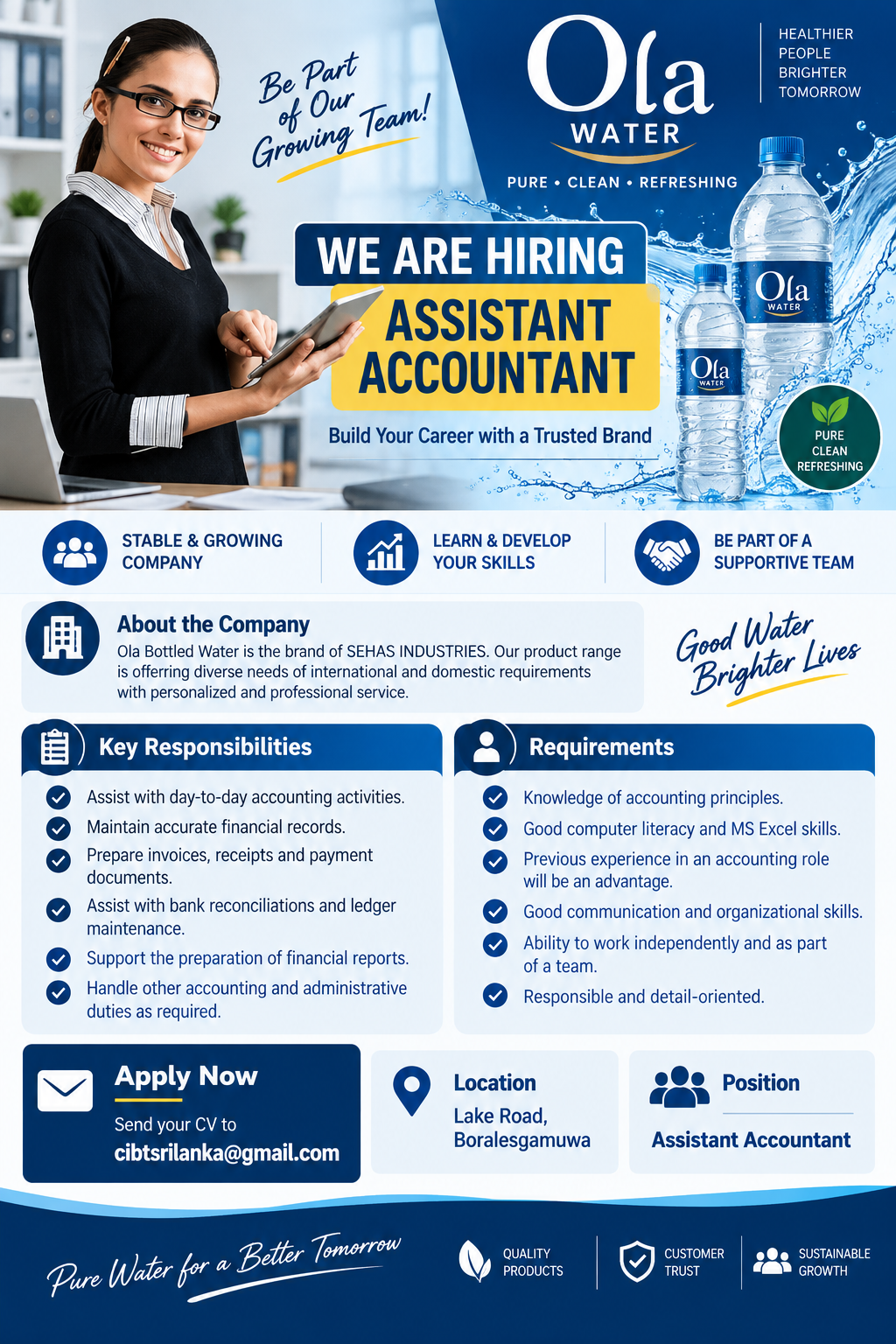Assistant Accountant at Ola Water / Sehas Industries