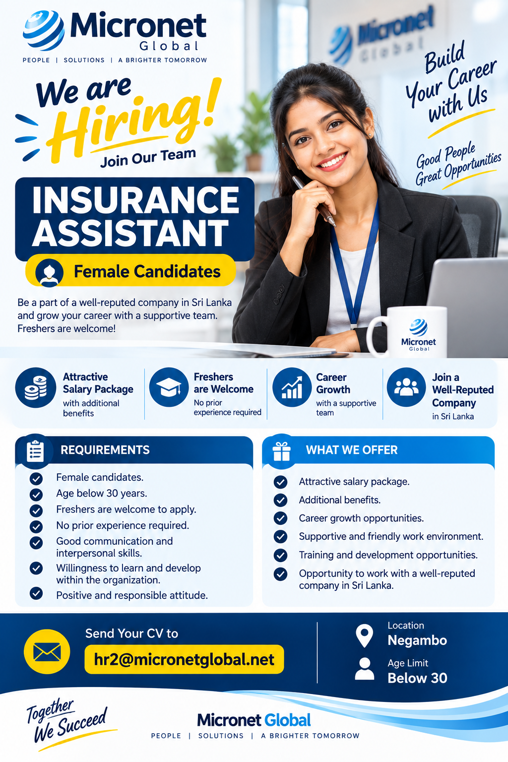 Insurance Assistant - Female Only at Micronet Global